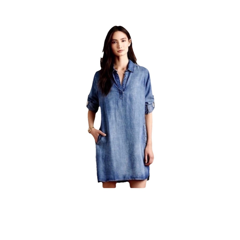 Anthropologie CLOTH & STONE Womens Chambray ADALIE Shirt Dress X-Small Pockets